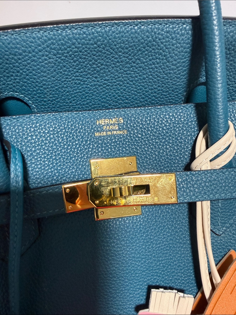 Size 40 Teal Leather Structured Top-Handle Bag with Gold Hardware - Picture 2 of 10